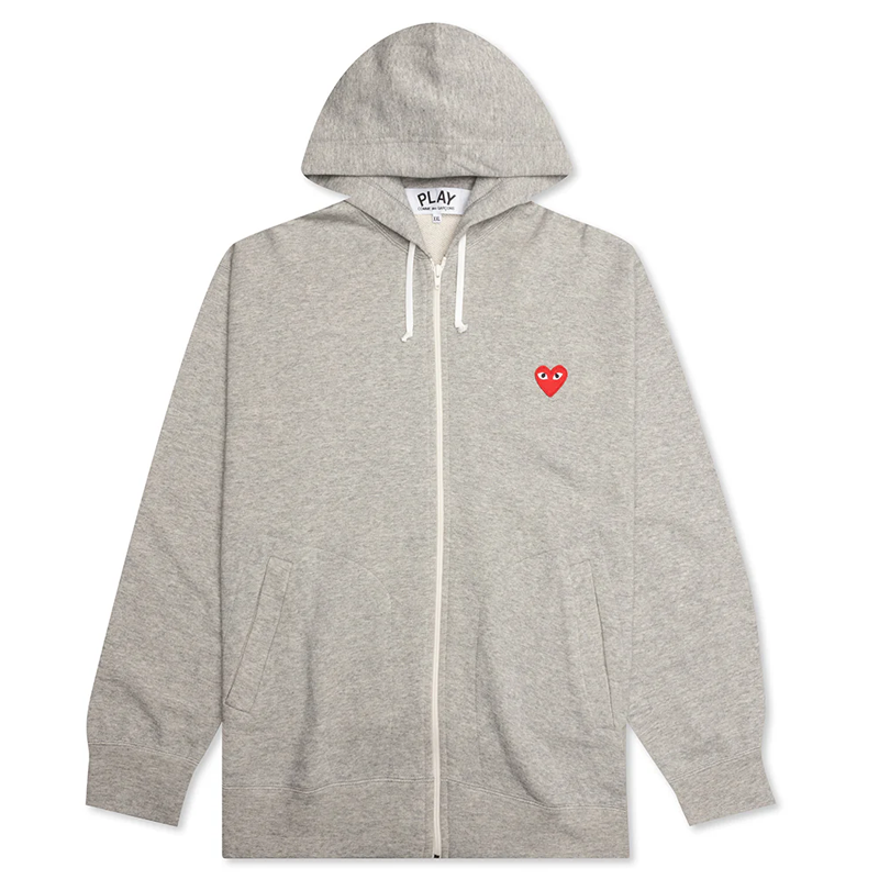 Veste CDG PLAY grise à capuche (coeurs dorsaux)